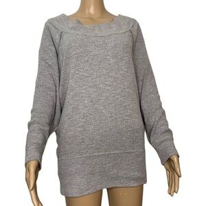 We The Free Drop Sleeve Slouchy Shoulder Raw Edge Oversized Gray Knit Sweatshirt